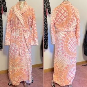 Vintage 1990s Bergdorf Goodman The Nanny Chenille Robe Peach & Pink Sherbet